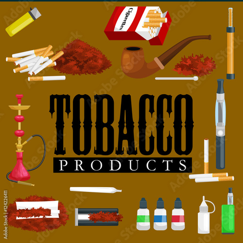 Smoking tobacco products icons set with cigarettes hookah cigars lighter isolated vector illustration