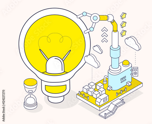 Vector illustration of light bulb and three dimensional mechanis