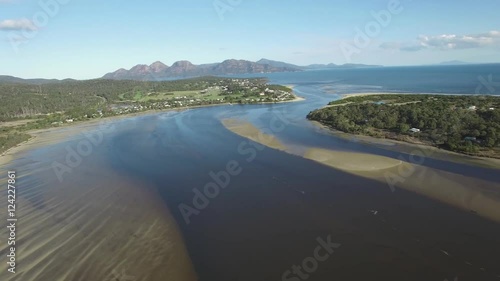 Wallpaper Mural Orbit pan over Swanwick Bay revealing Coles Bay and The Hazards mountain range in Freycinet National Park, Tasmania, Australia Torontodigital.ca