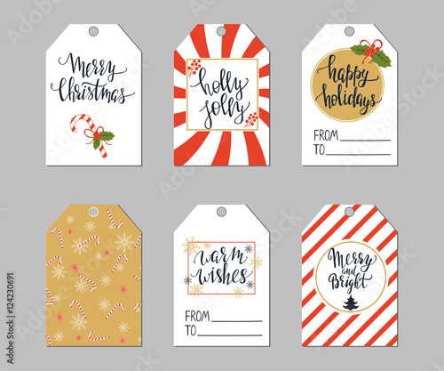 Set of Christmas tags and modern lettering