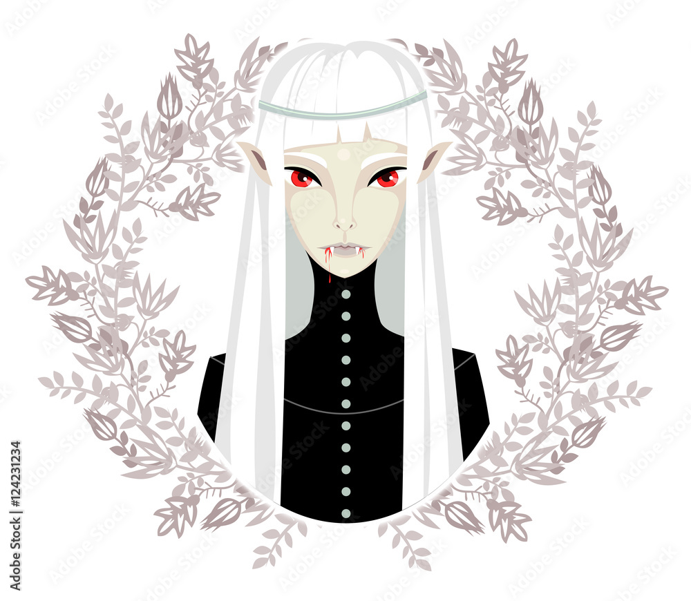 Fantasy character. Portrait of vampire with long white hair. Stock  Illustration | Adobe Stock