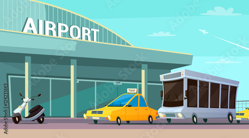 City Transport Cartoon Composition