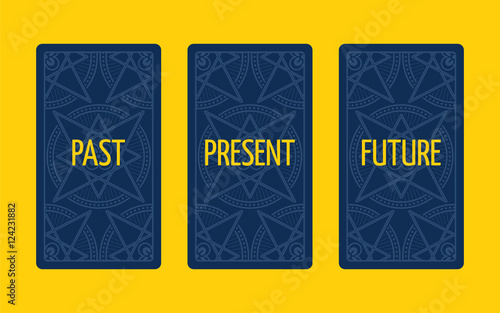 Three card tarot spread. Divination about past, present and future. Tarot cards reverse side