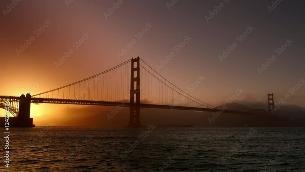 Wide shot of Golden Gate Bridge during sunset Wide shot of Golden Gate Bridge during sunset