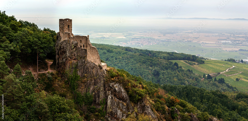Majestic medieval castle Girsberg ruins on the top of the hill Majestic medieval castle Girsberg ruins on the top of the hill