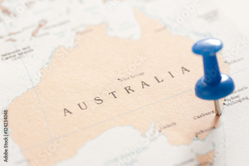 Close up Blue Pin on Australian Map