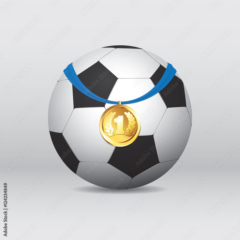 Football / Soccer Ball With Golden Medal. Photo-realistic Vector Illustration. Football / Soccer Ball With Golden Medal. Photo-realistic Vector Illustration.