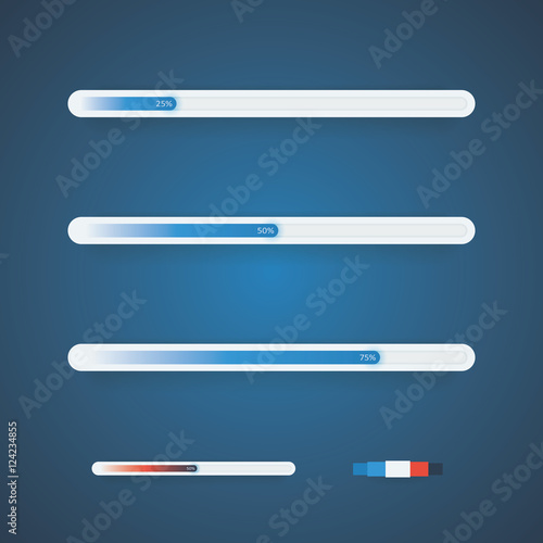 Vector Progress Bars With Used Color Palette. Different Variation Color Of Bar. Vector Illustration.