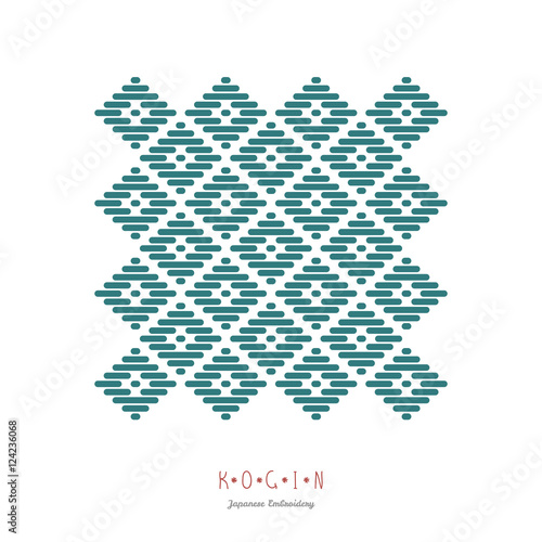 Postcard. Japanese Kogin embroidery style. Traditional pattern Hanako. Abstract illustration. Simple geometric ornament.