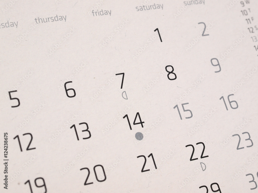 Calendar page with selective focus Calendar page with selective focus