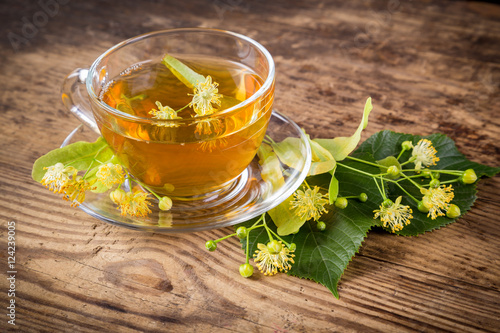 Green herbal tea with linden flowers