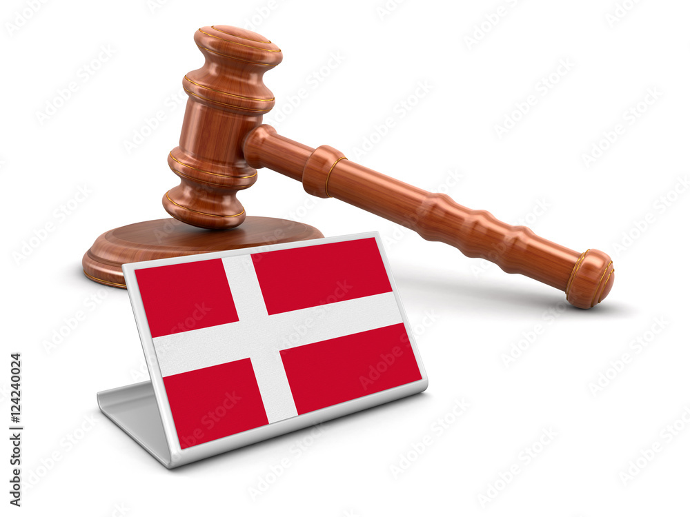 3d wooden mallet and Danish flag. Image with clipping path