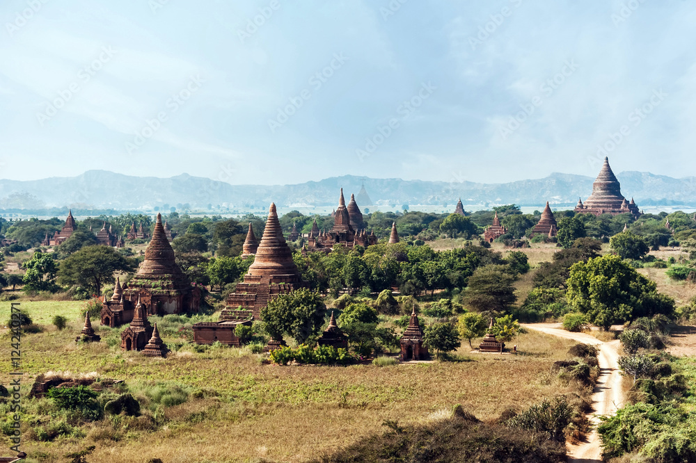 Travel landscapes and destinations. Amazing architecture of old Buddhist Temples at Bagan Kingdom, Myanmar (Burma)