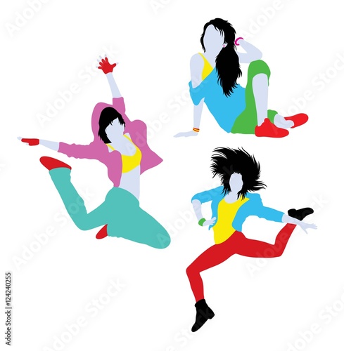 Happy Break Dancing Girl Silhouettes, illustration art vector design