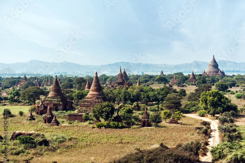 Travel landscapes and destinations. Amazing architecture of old Buddhist Temples at Bagan Kingdom  Myanmar  Burma 