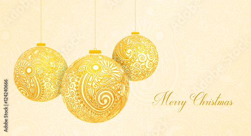 Merry Christmas card with Christmas golden balls