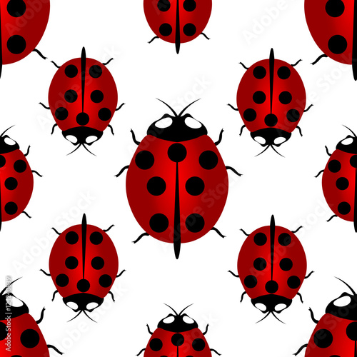 Red ladybird with seven points on the back - for happiness, seamless pattern. Ladybird endless pattern.
