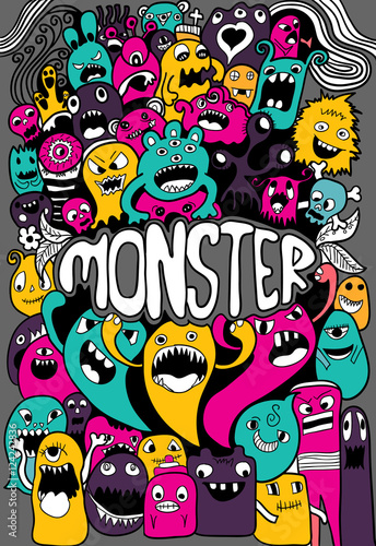 Vector illustration of Monsters and cute alien friendly  cool  cute hand-drawn