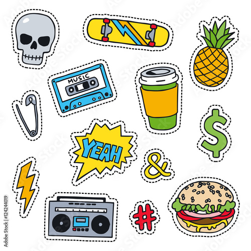 Set of mascuine sketchy patches and pins.
