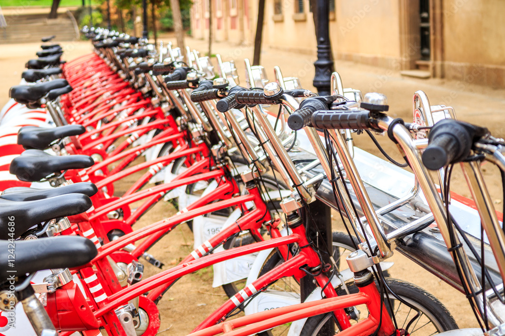 Urban bicycle in a row Urban bicycle in a row