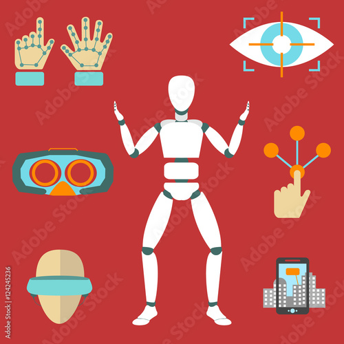 Set of vector icons of devices for virtual reality - vector icons