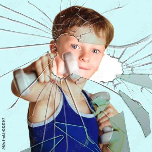 Boy athlete breaks glass