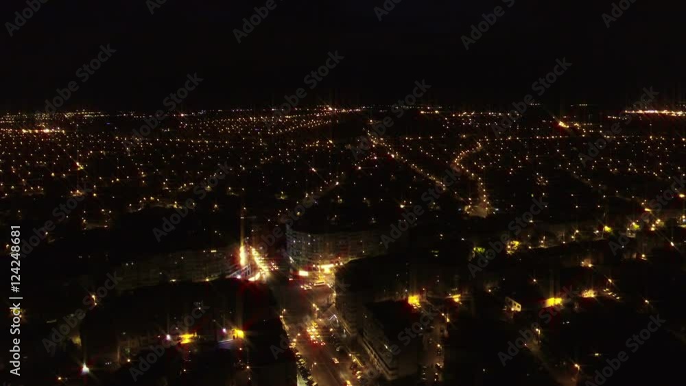 Aerial view of night city, landing Aerial view of night city, landing