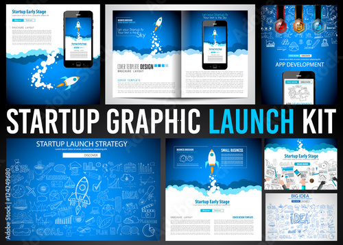 Startup Graphic Lauch Kit with Landing Webpages, Corporate Design Covers