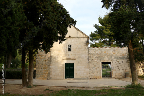 Historic church and cemetery in park Sustipan. In Split, Croatia. 