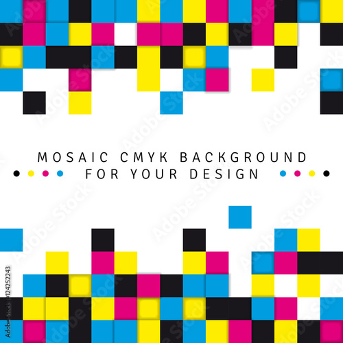 Abstract mosaic background from CMYK colors on white background