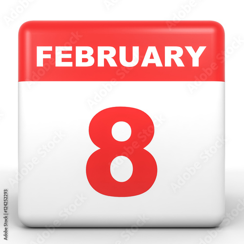 February 8. Calendar on white background.