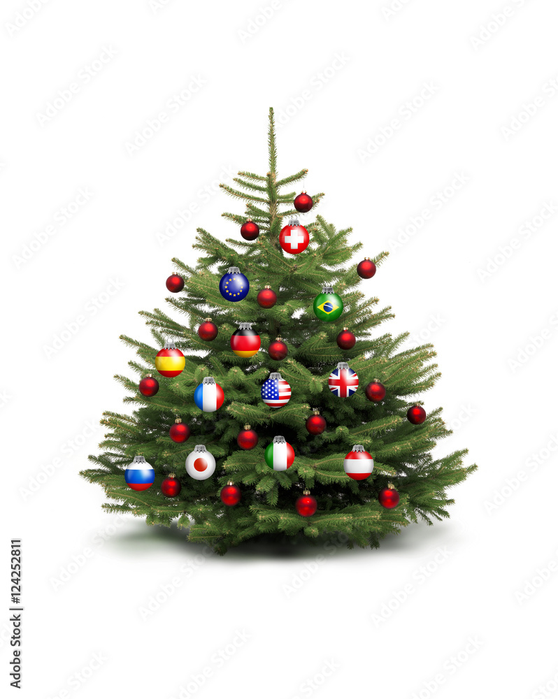 Fototapeta premium Tannenbaum mit Internationalen Christbaumkugeln
