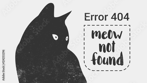 Error 404 page not found.
Cat is looking at a message Error 404 not found. Vector template for website.