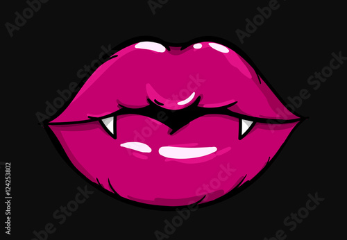 Vampire woman mouth with fangs. Halloween vector illustration