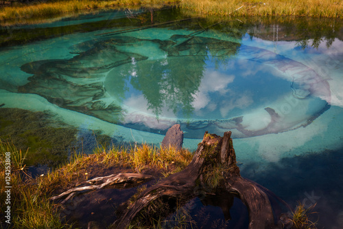 Geyser mountain lake with blue clay photo