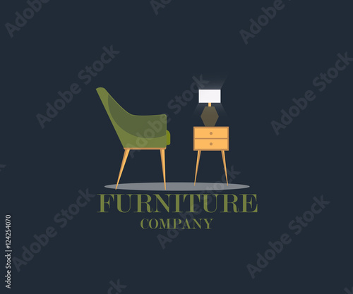 Furniture: chair, nightstand and lamp. Furniture company.