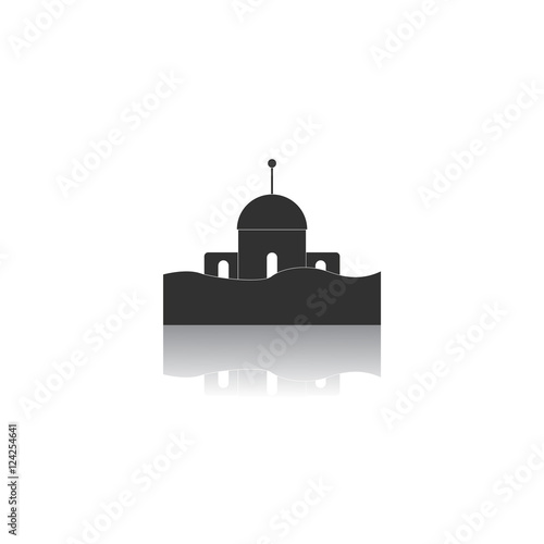 Black and white Vector illustration in flat design of a building that has been flooded