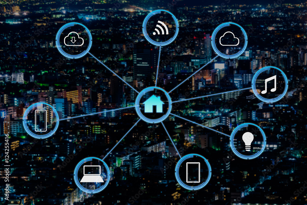 Obraz premium Internet of things futuristic background showing domotic connect