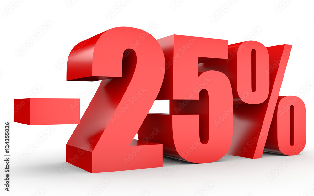 Discount 25 percent off. 3D illustration on white background. Discount 25 percent off. 3D illustration on white background.