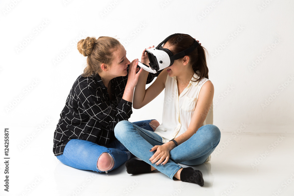 Sitting on the floor for virtual reality experience Sitting on the floor for virtual reality experience