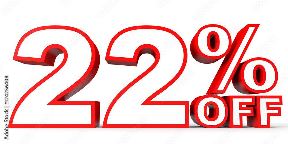 Discount 22 percent off. 3D illustration on white background. Discount 22 percent off. 3D illustration on white background.