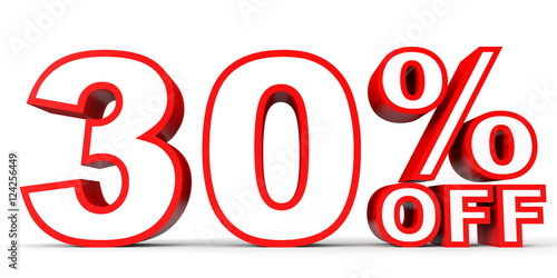 Discount 30 percent off. 3D illustration on white background.