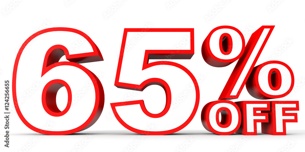 Discount 65 percent off. 3D illustration on white background. Discount 65 percent off. 3D illustration on white background.