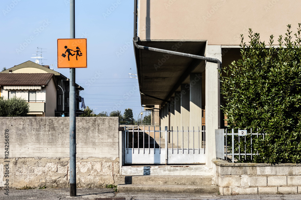 Road sign of child bus stop in the street during the day Road sign of child bus stop in the street during the day