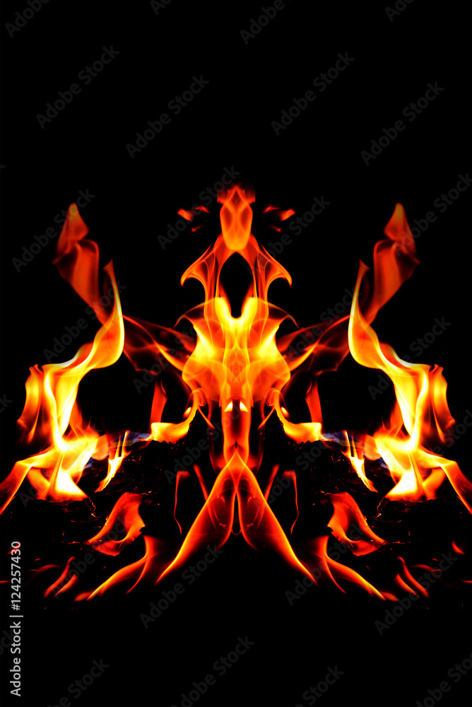 Fototapeta premium The flames, burning fire. Isolated on black background