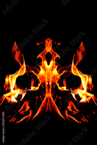 The flames, burning fire. Isolated on black background