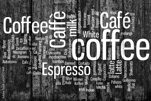 Coffee. All types of coffee, coffee drink. Conceptual word cloud
