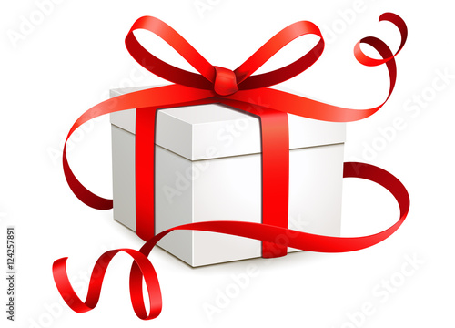 Geschenkbox mit roter geschwungener Schleife