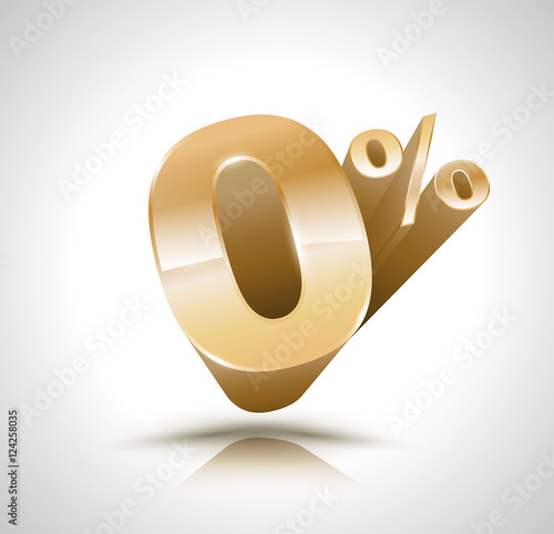 Vector 3d golden number Zero percent. Vector illustration.