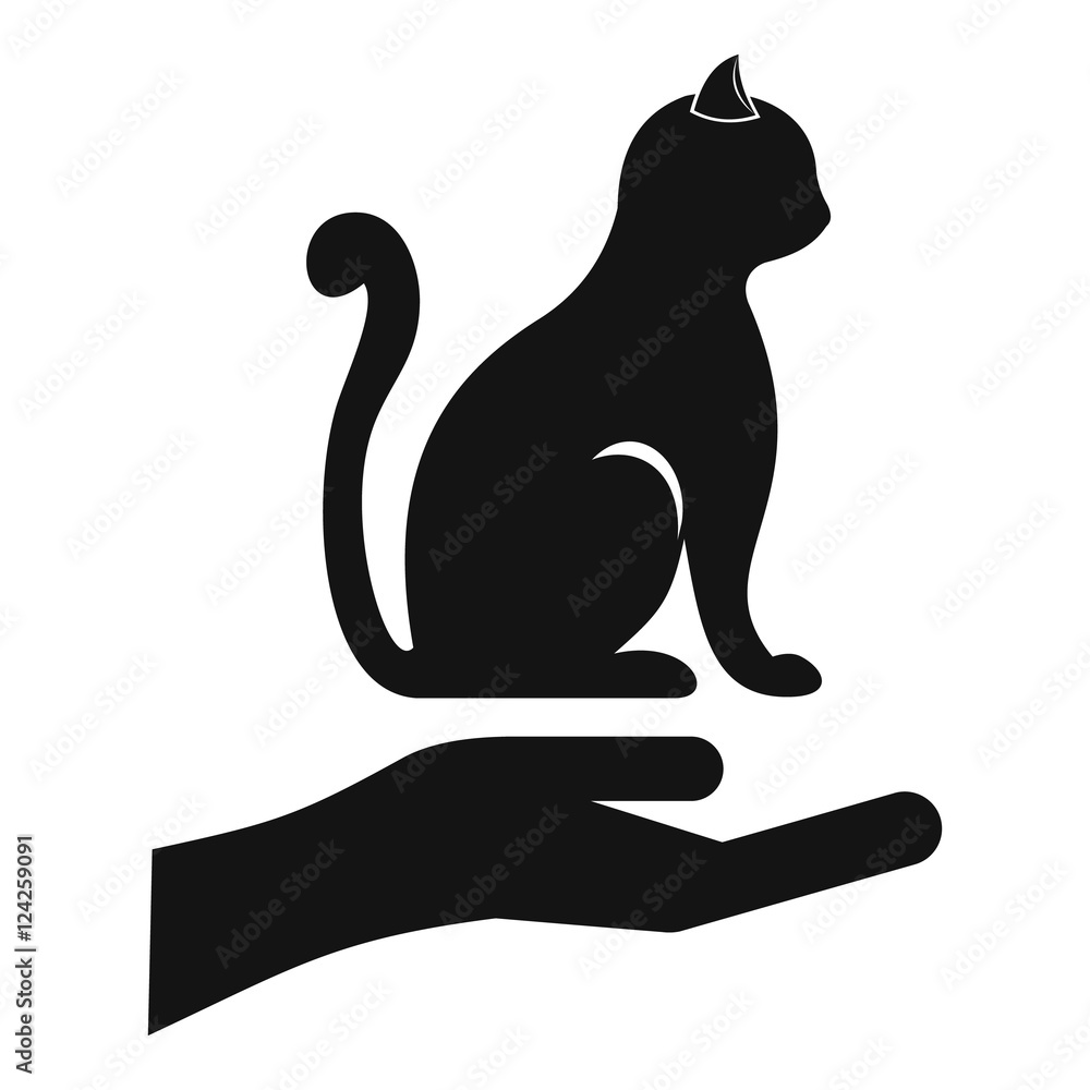 Hand holding a cat icon. Simple illustration of hand holding a cat vector icon for web Hand holding a cat icon. Simple illustration of hand holding a cat vector icon for web